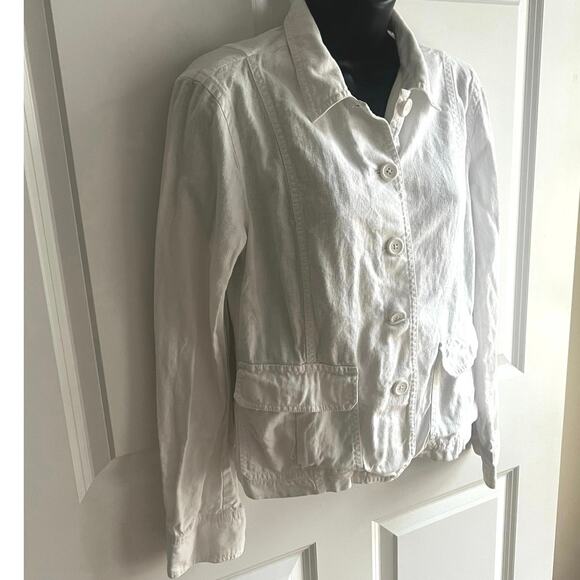 J.Crew White Linen Cotton Jacket Women’s M Button Front Blazer Style Utility Top - Picture 2 of 5